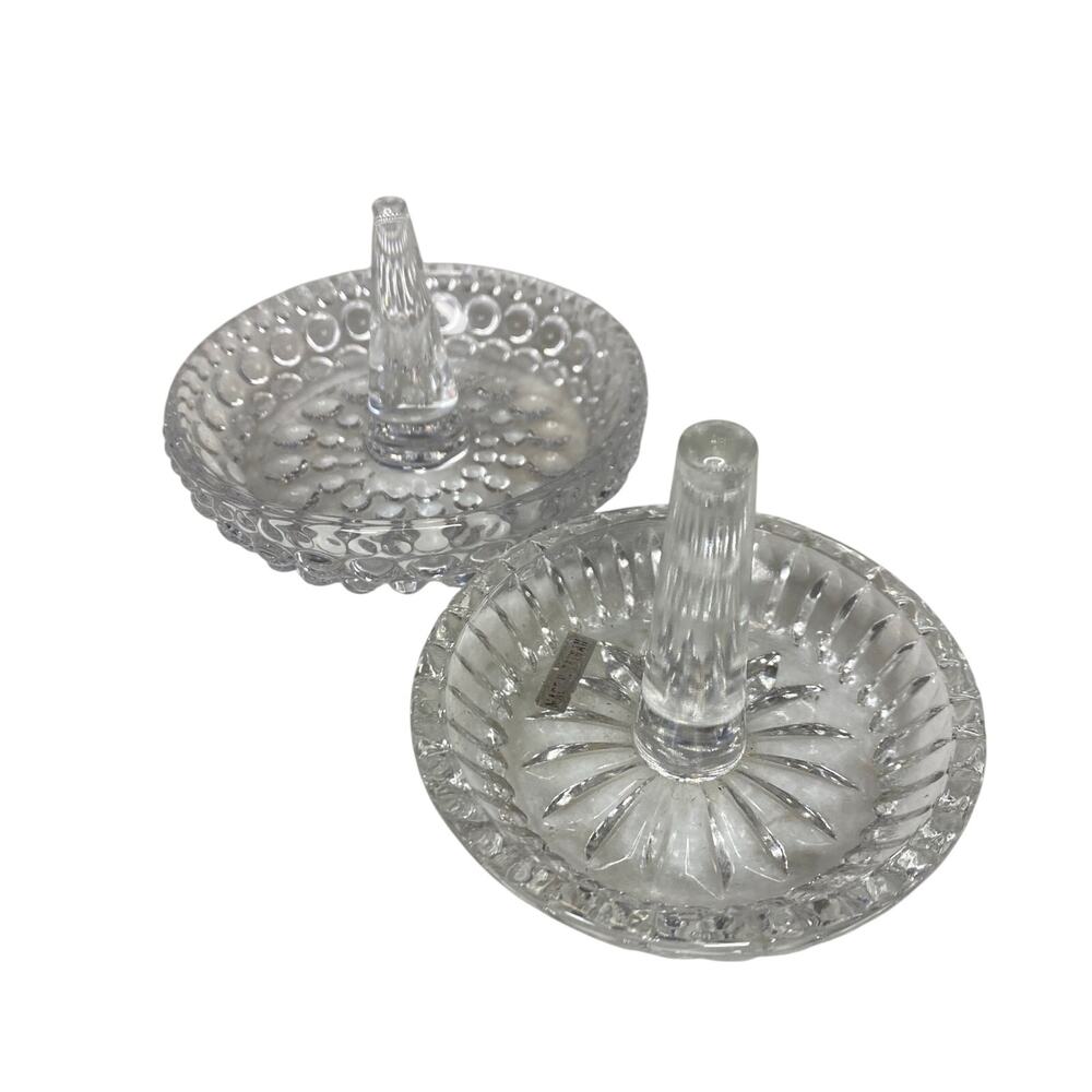 SET OF TWO Glass Ring Holder Clear Trinket Dish - Wedding Rings